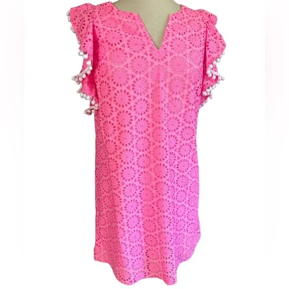 LILLY PULITZER XXS dress Astara in Prosecco Pink Neon Geo Eyelet - Picture 2 of 16